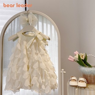 Bear leader phiên bản hàn quốc 2023 váy dễ thương cho bé gái mùa hè mới váy treo cổ nơ vest cho 1-7 tuổi