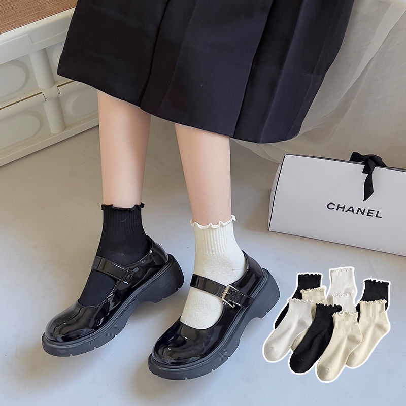 Unisex fashion tri-collar white / black high-collar sport socks