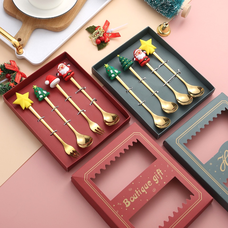 Thìa thép không gỉ sáng tạo trang trí ông già noel phim hoạt hình thìa tráng miệng cà phê thìa trái cây bộ đồ ăn