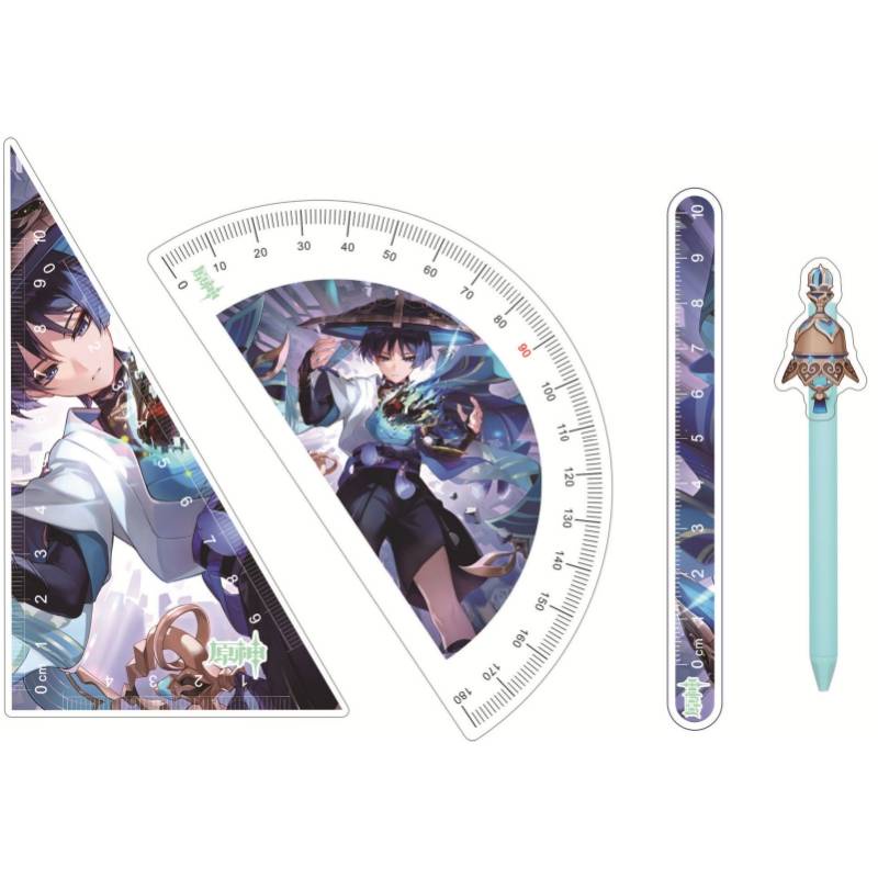 Ere1 4 cái / bộ genshin impact thước kẻ bút vẽ thước thẳng bộ vuông zhongli wanderer beelzebul
