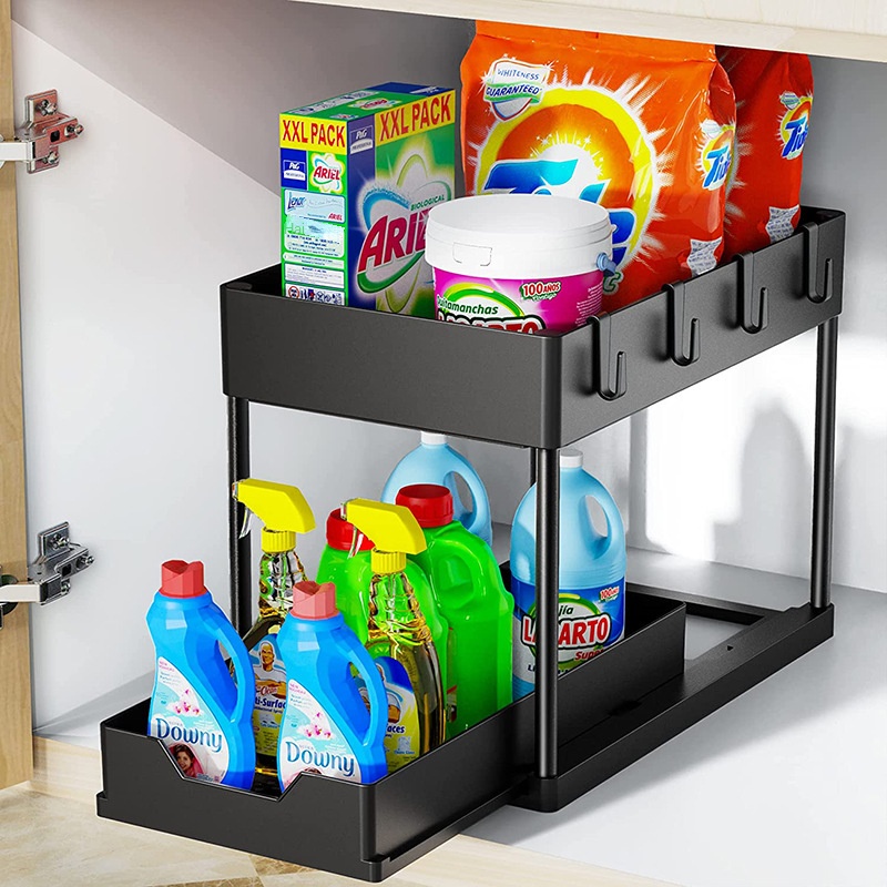 Pull-out double-layer storage rack kitchen sink disassembly storage countertop spice rack giá lưu trữ gia vị rfaf