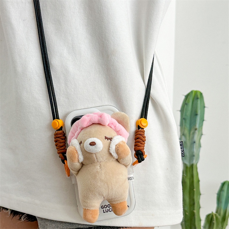 Ere1 dễ thương bông rửa mặt gấu lợn phim hoạt hình điện thoại di động kẹp lưng