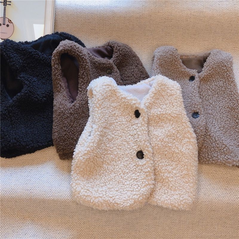Thu đông phong cách mới phiên bản hàn quốc cô gái cừu len dày ấm vest vest phong cách nhật bản trẻ em bé vest ghi lê