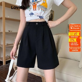 Quần đùi Lovito màu trơn có túi cơ bản L02065 (màu xanh dương)