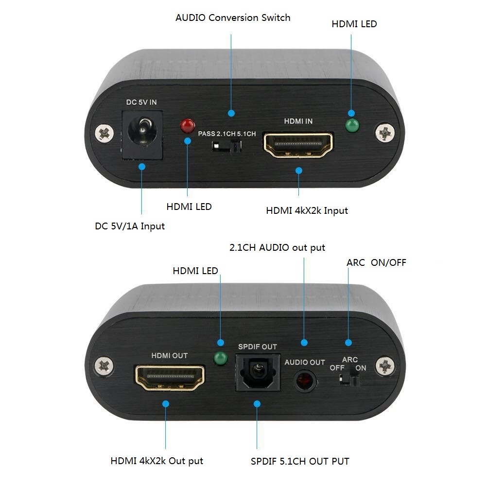 4k hdmi audio extractor 5.1 extractor hdmi-tương thích splitter hd to audio extractor quang toslink spdif cho bộ khuếch đại tv