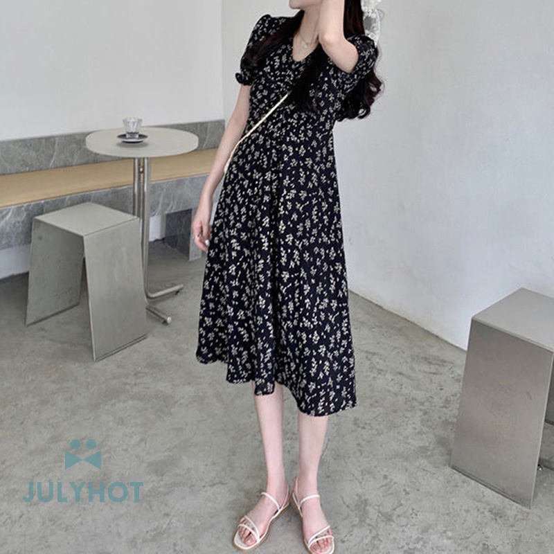 Đầm midi Tay Ngắn Cổ Chữ v In Họa Tiết Hoa Thanh Lịch Thời Trang Mùa Hè 2023 Cho Nữ vn