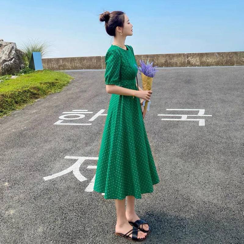 Đầm Hoa Tay Phồng Dáng Dài Nhấn Eo Thời Trang Thanh Lịch Cho Nữ