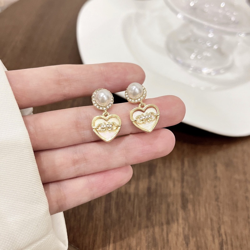 Bông Tai Ngọc Trai Hình Trái Tim Màu Trắng Sữa Thời Trang 2023 Cho Nữ