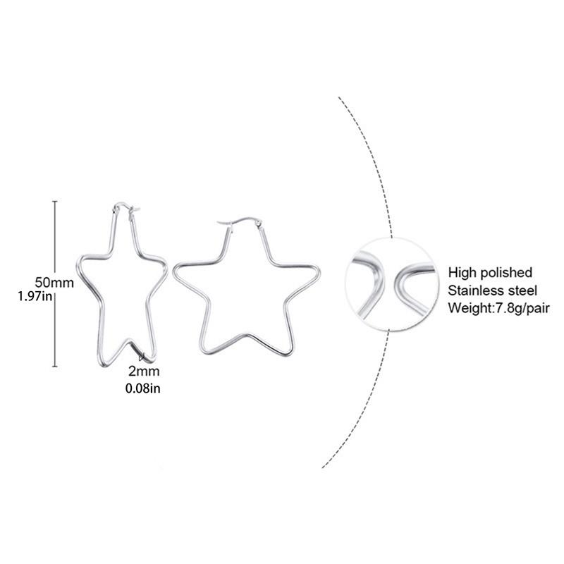 Khuyên Tai Tròn Lớn Bằng Thép Titan Màu Bạc Không Phai Màu Hình Ngôi Sao Cho Nữ