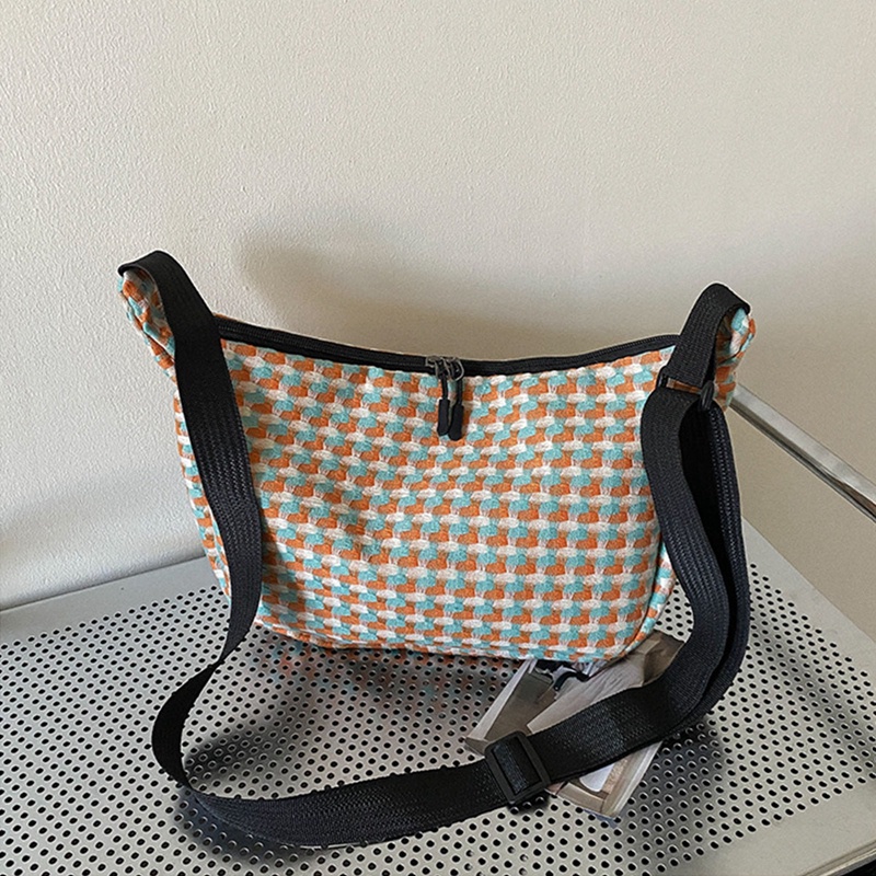 Fancy Túi vải Nhỏ Nhắn Họa Tiết Ca Rô Màu Xanh Dương Phối Dây Xích Đeo Dưới Cánh Tay Cho Nữ