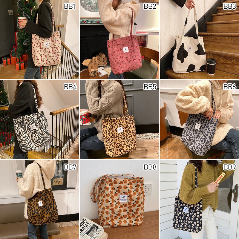 Fancy Túi Mua Sắm Đeo Vai Sức Chứa Lớn Bằng Nhung Có Nút Nhấn Có