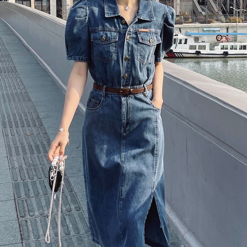 Đầm Denim Cao Cấp Ôm Eo Phong Cách Hong Kong Thời Trang Mùa Hè Hàng Mới Dành Cho Bạn Nữ JJ