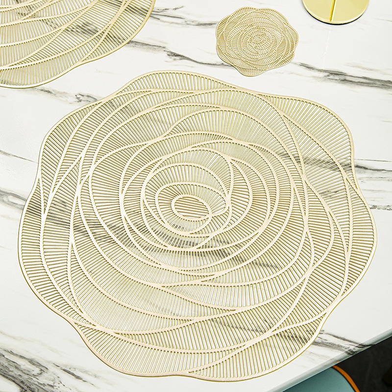 Tấm Lót Bàn Ăn Placemat In Cách Nhiệt Bronzing Sang Trọng Hình Hoa Hồng