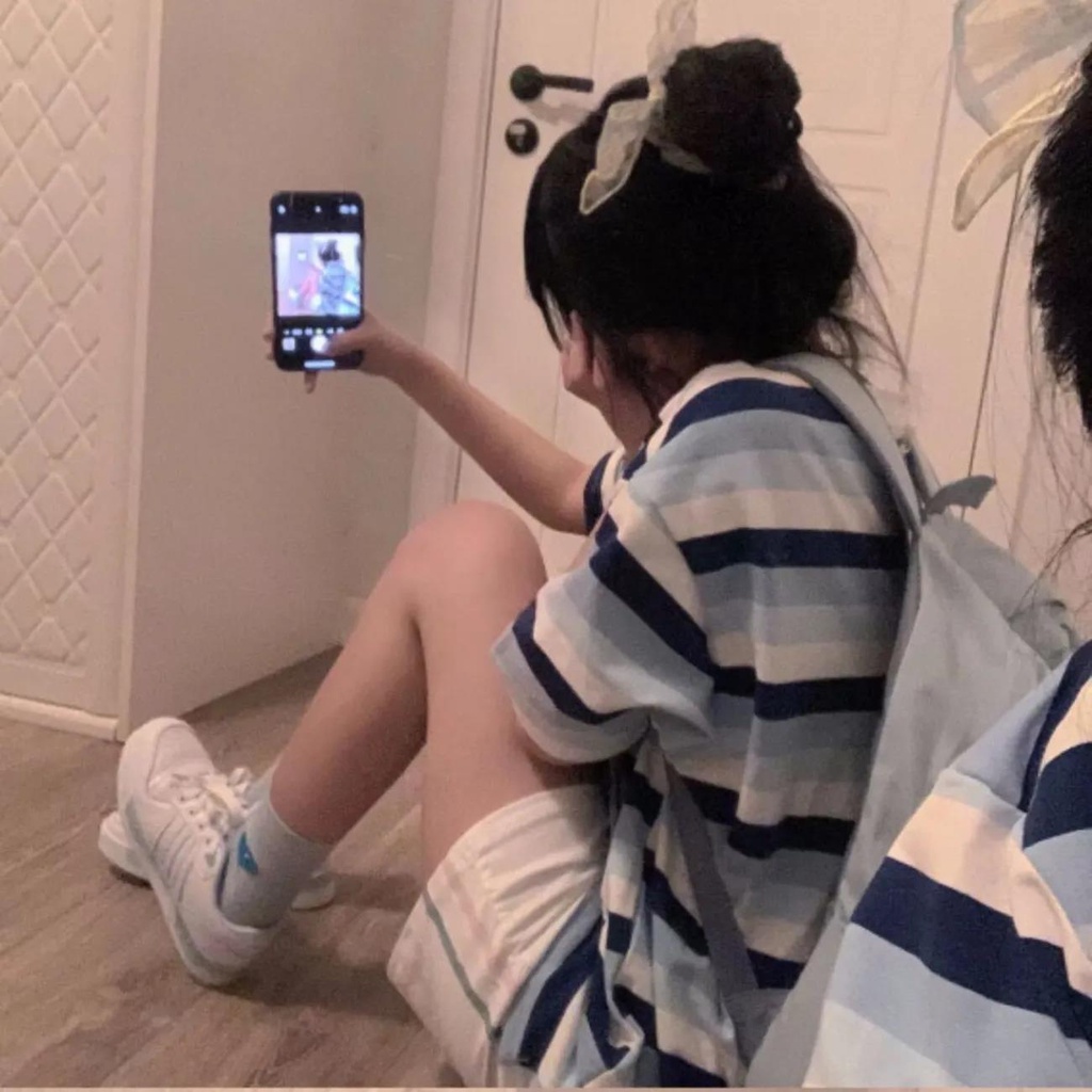 Áo Thun Tay Ngắn Dáng Rộng Họa Tiết Sọc Thêu Thiết Kế Mới Thời Trang Dành Cho Nữ