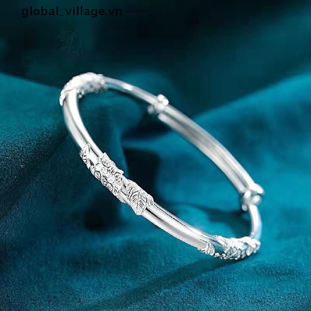 1 Vòng Đeo Tay Dạng Hở Bằng Bạc Nhẹ Nhàng Hình Hoa Thời Trang Cho Nữ