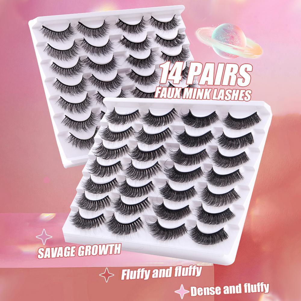 JUNE Set 14 Cặp Lông Mi Giả Dày 8D Trang Điểm Mắt Trông Như Lông Mi