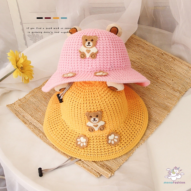 Mũ Chống Nắng Đi Biển Thêu Hoạ Tiết Gấu Hoạt Hình Xinh Xắn Dành Cho Bé