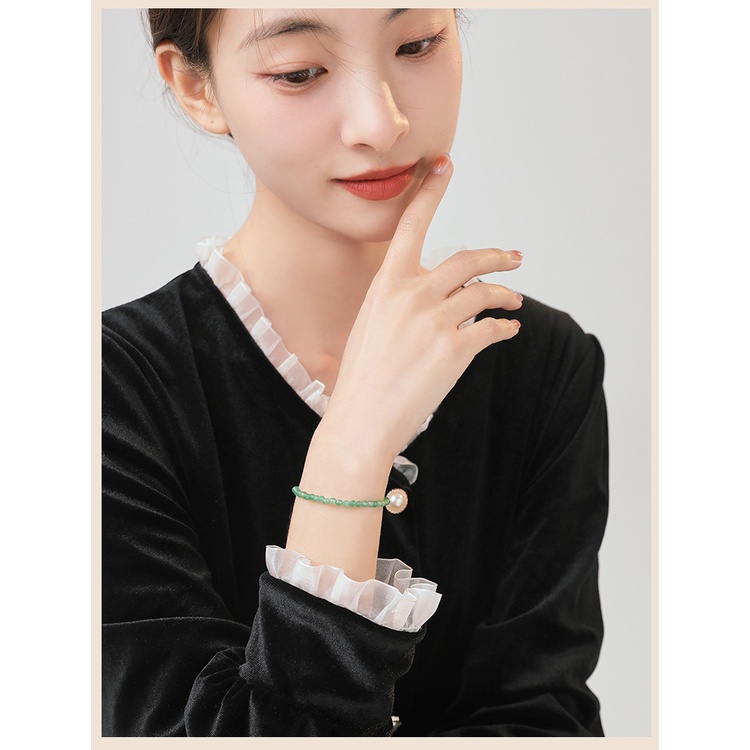 Vòng Đeo Tay Xâu Hạt Đá Tự Nhiên 3mm Kiểu Retro Dễ Thương Cho Nữ