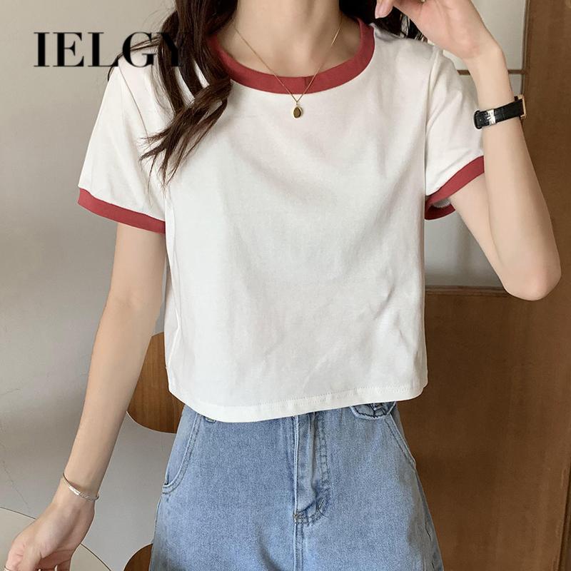 IELGY  Áo Thun Ngắn Tay Màu Sắc Ngọt Ngào Dễ Phối Đồ Phong Cách Hàn Quốc Cho Nữ