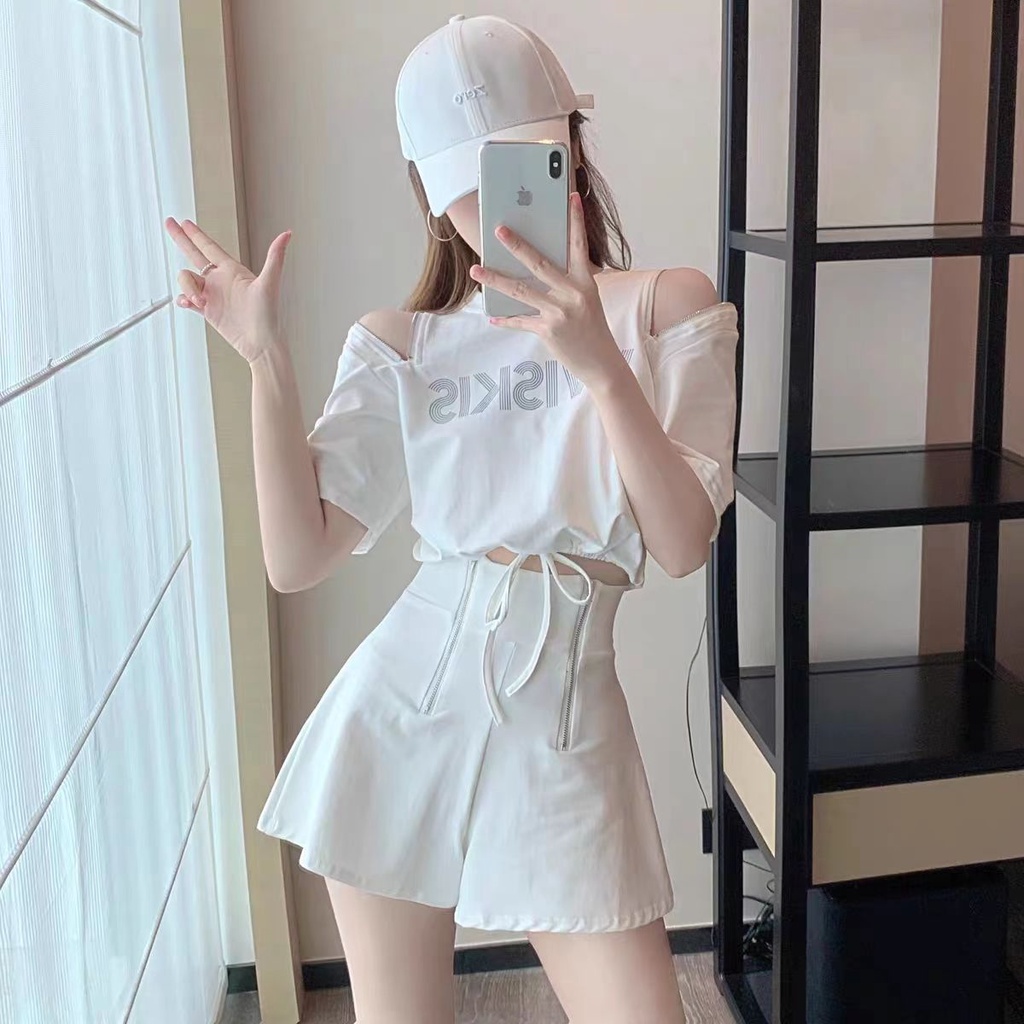 Bộ Áo Thun Ngắn Tay + Quần Short Thể Thao Dáng Rộng Thời Trang Mùa Hè Chất Lượng Cao Cho Nữ