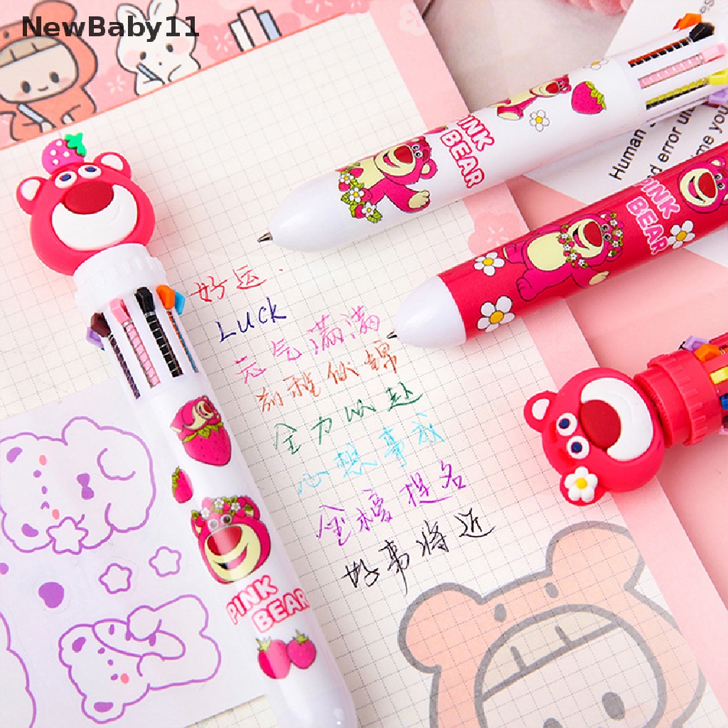 Bút Bi Dạng Nhấn 10 Màu Đa Năng Họa Tiết Gấu Dâu Tây Hoạt Hình Dễ Thương