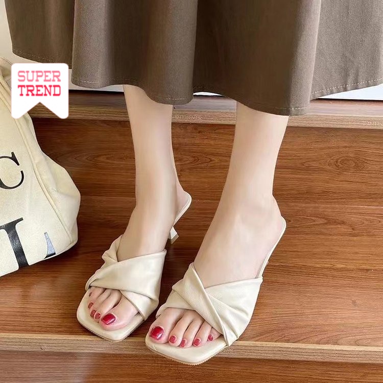 Dép Da Mềm Cao Gót Phong Cách Pháp Thời Trang Mùa Hè Cho Nữ