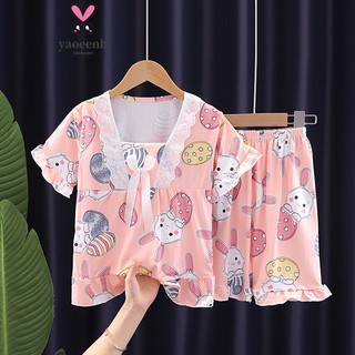【YAOEENH】Bộ Đồ Ngủ Ngắn Tay Thoáng Khí Phong Cách Công Chúa Dành Cho Bé Gái 95-155cm