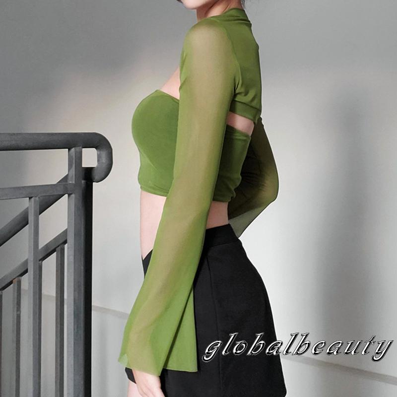 Set Áo Trễ Vai Không Tay 00GB + Áo Lưới Dài Tay Màu Sắc Trơn Dành Cho Nữ
