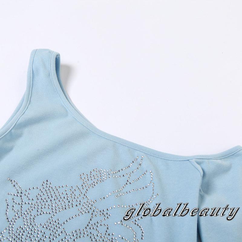 Áo Croptop Trễ Vai Tay Dài Đính Kim Cương Nhân Tạo 00GB