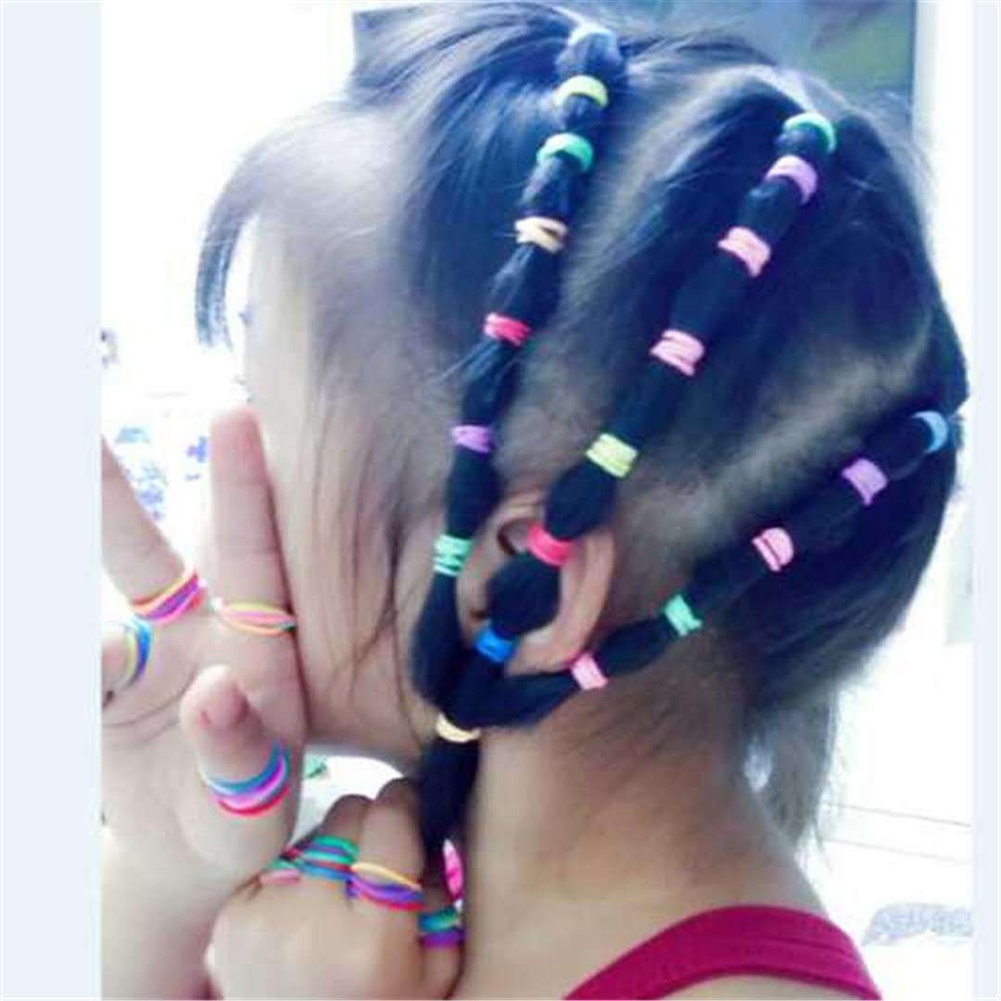 Set 100 Dây Cột Tóc Co Giãn Màu Sắc Trơn Dành Cho Trẻ Em (Fairy4]