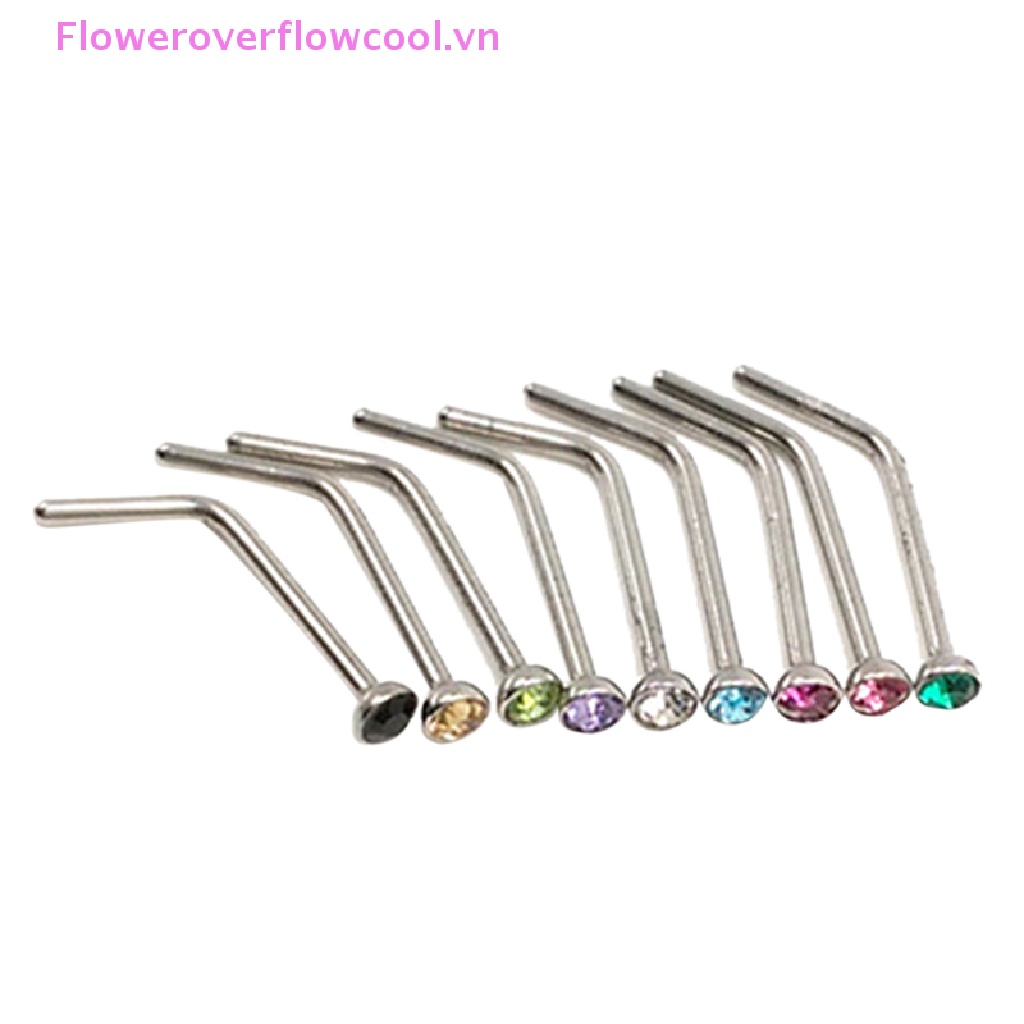 Set 10 Khuyên Mũi Thép Không Gỉ Đính Đá Cá Tính