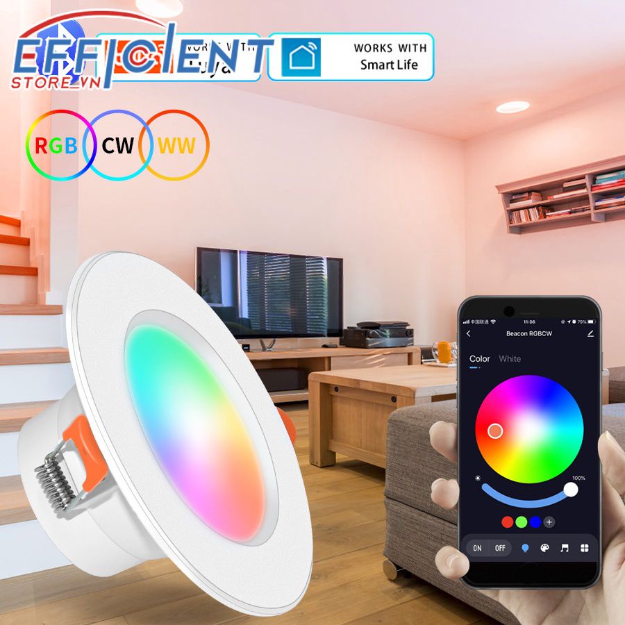 Tuya Đèn Led Âm Trần Nhúng Ứng Dụng Bóng Đèn Thông Minh Bluetooth Wifi Rgb Cw Ww Tự Động Đổi Màu Hiệu Quả. Store Vn