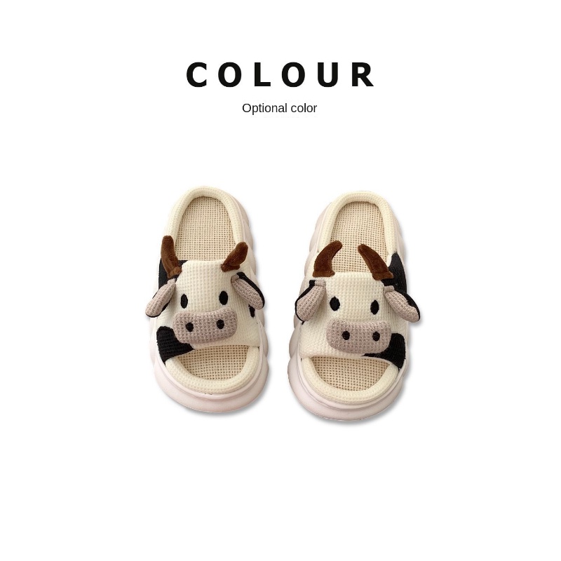 Dép Đi Trong Nhà Chất Liệu Cotton Lanh Họa Tiết Bò Sữa Hoạt Hình Dễ Thương Crush187