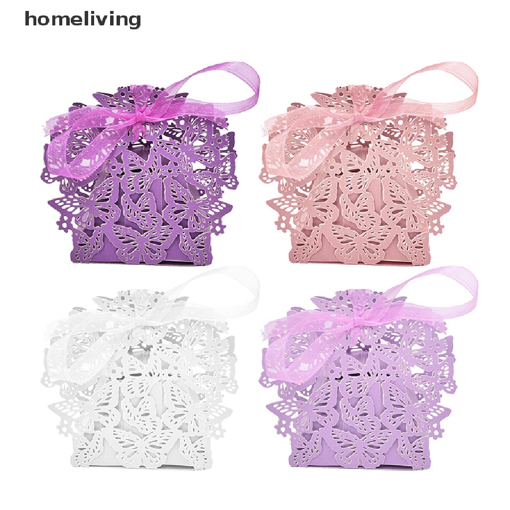 Set 10 / 50 / 100 Hộp Giấy Đựng Kẹo Thắt Nơ Ruy Băng