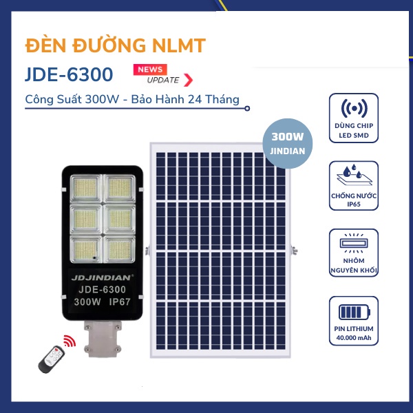 Đèn đường led năng lượng mặt trời Jindian JDE-6300  MỚI