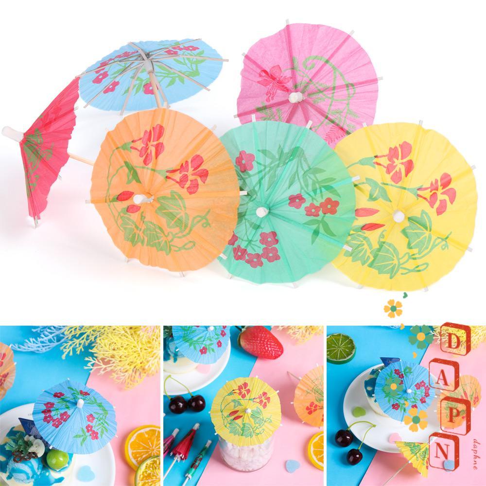 Set 24 Que Cắm Trang Trí Bánh Hình Cây Dù Bằng Giấy Nhiều Màu Sắc