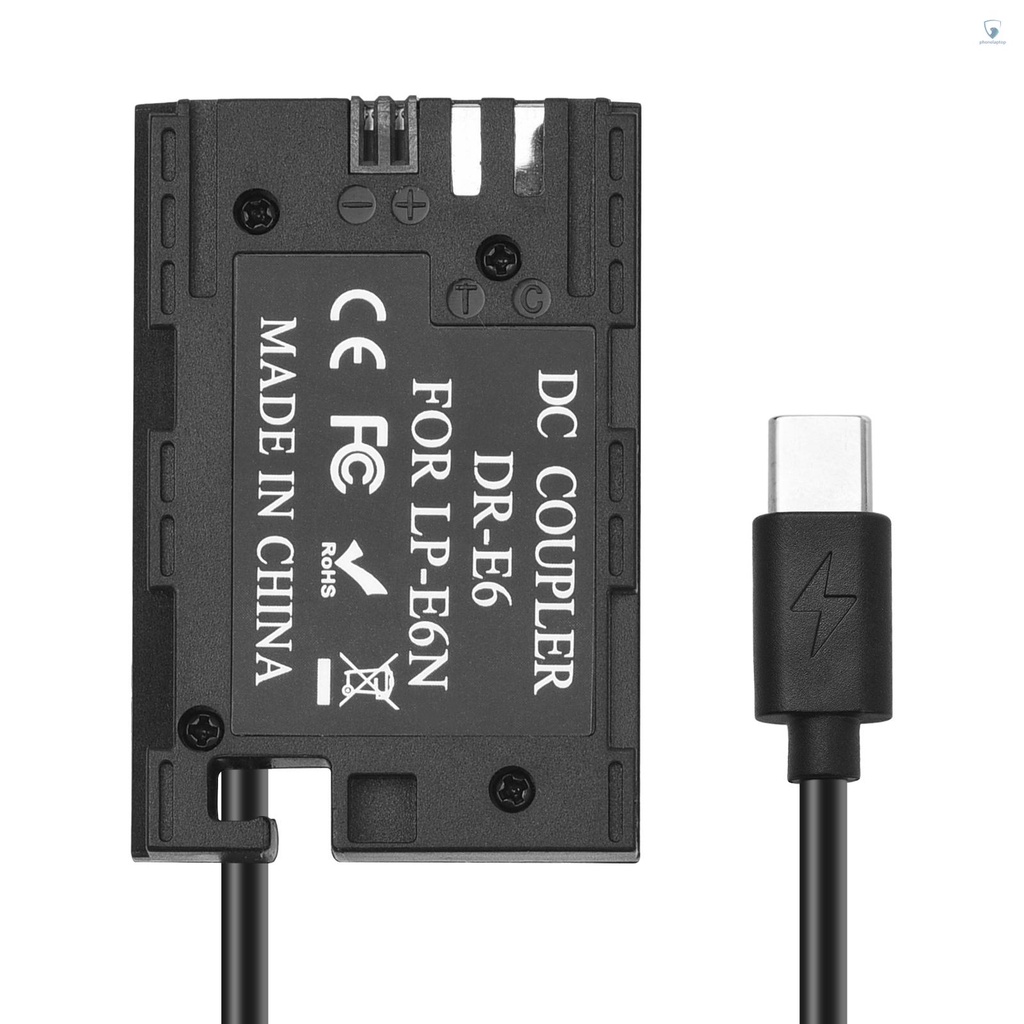 Đầu Nối Pin Andoer LP-E6 USB-C DR-E6 Với Cáp Nguồn USB Type-C Thay Thế Cho EOS R5 R6 90D 80D 70D 60D 60Da 5D Mark III IV