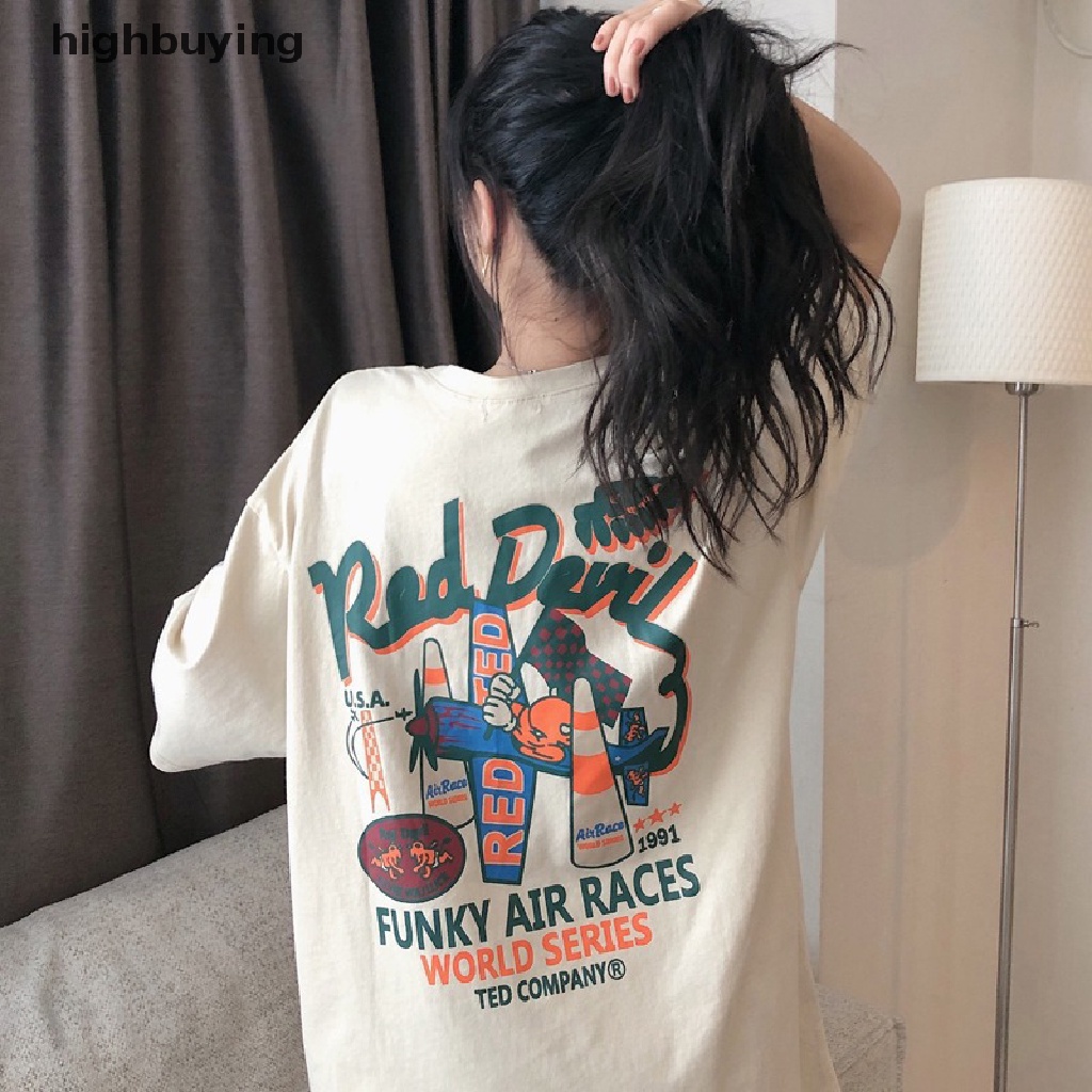 Áo Thun Tay Ngắn Cổ Tròn Dáng Rộng In Họa Tiết Phong Cách Retro Cho Nữ