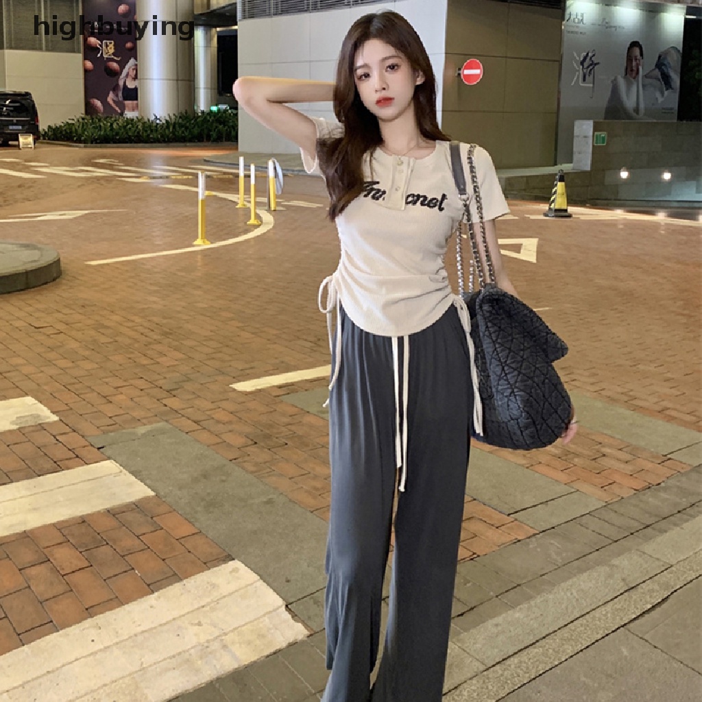 Áo Thun Ngắn Tay Cổ Tròn Dây Rút Thời Trang Nữ