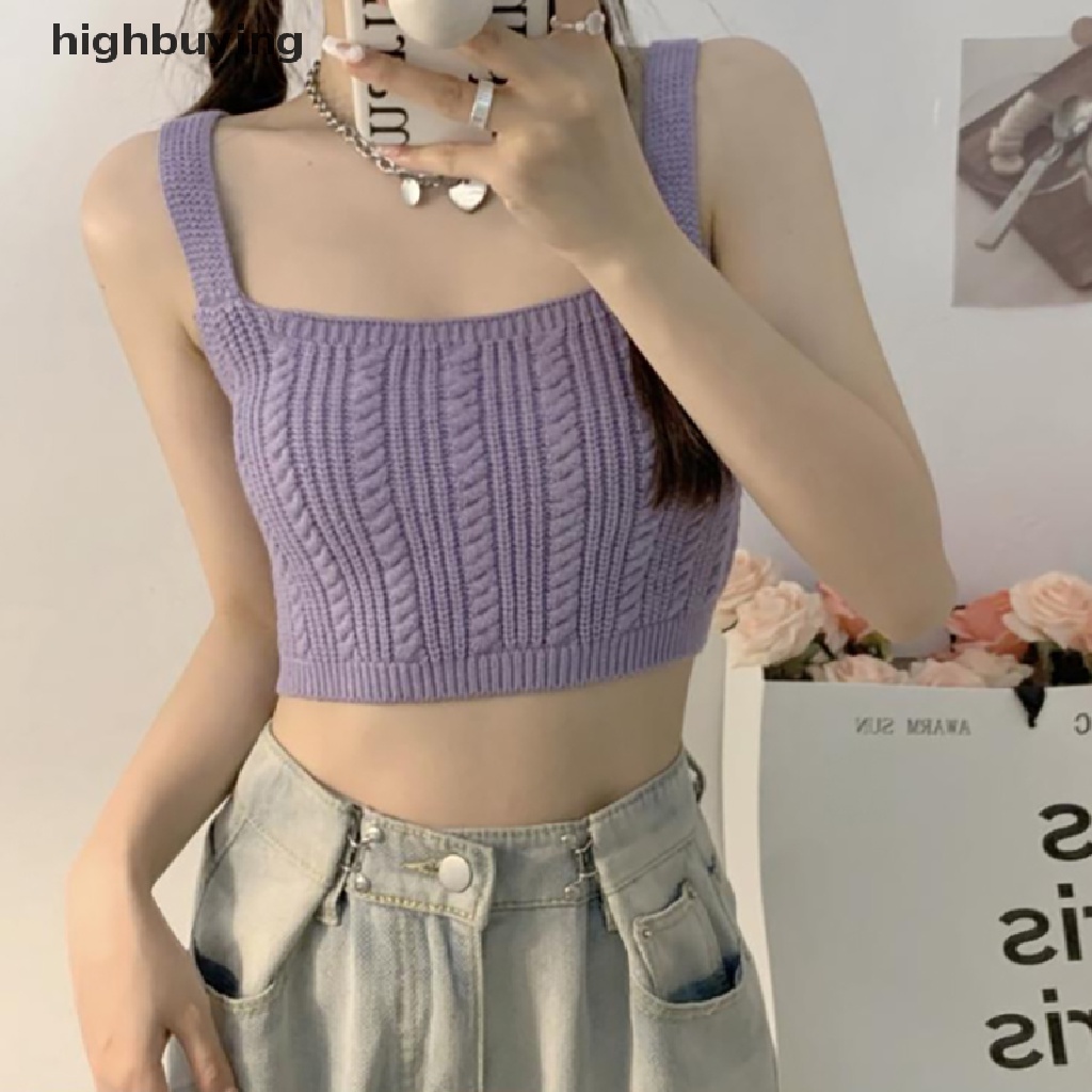 Áo Croptop Dệt Kim Không Tay Màu Sắc Ngọt Ngào Cho Nữ