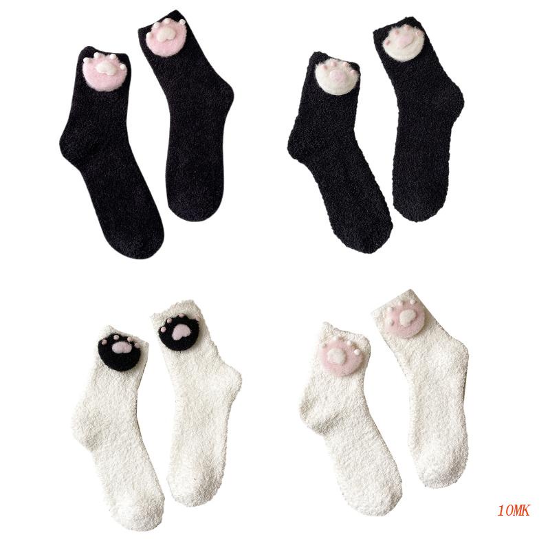 Vớ Nhung San Hô Dày Dặn Hình Chân Mèo 3D Giữ Ấm Mùa Đông Dễ Thương Cho Nữ