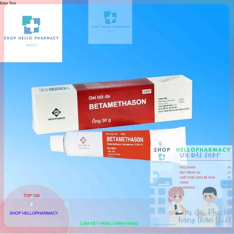 Gel bôi ngứa da BETAMETHASON tube 30G bôi vảy nến, viêm da cơ địa, dị ứng da, mẩn đỏ da, côn trùng cắn