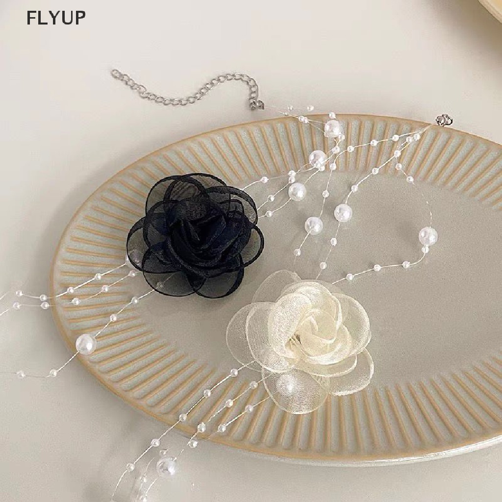 Vòng Cổ Choker Đính Hoa Và Ngọc Trai Màu Trắng Đen Lãng Mạn Thời Trang Mùa Hè Cho Bạn Gái VN