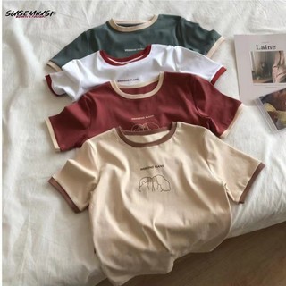 SUGEMIUSI Áo Thun Tay Ngắn Dáng Ôm Màu Sắc Retro Dành Cho Nữ