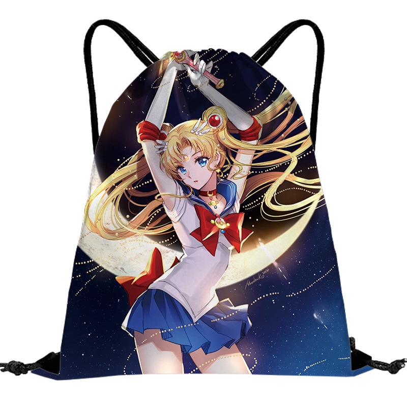 Ví Canvas Dây Rút Dáng Ngắn In Hình Thủy Thủ Mặt Trăng Xinh Xắn