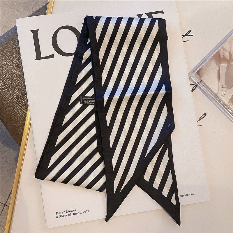 Băng Đô Cài Tóc Dài Kẻ Sọc Đa Năng Đính Nơ Xinh Xắn