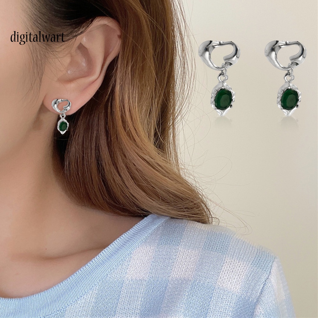 Kỹ Thuật Số| 1 Đôi Bông Tai Hình Trái Tim Đính Đá Pha Lê Xanh Lá Phong Cách Retro