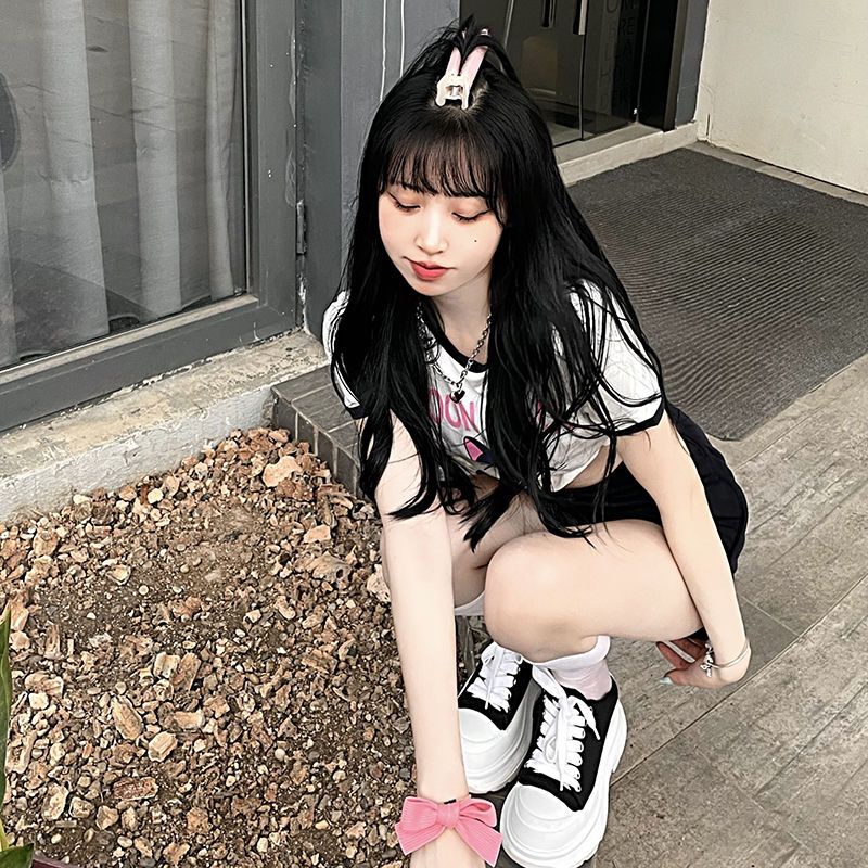 Set Áo Thun Ngắn Tay + Quần Short Lưng Cao Họa Tiết Hoạt Hình Thời Trang Mùa Hè Cho Nữ