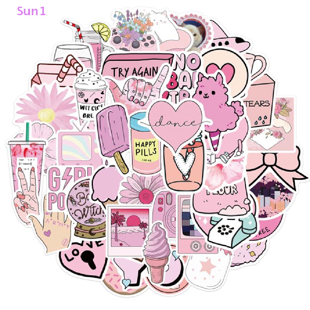 Set 50 Sticker Họa Tiết Hoạt Hình Dán Trang Trí Đàn Guitar Ván Trượt Laptop