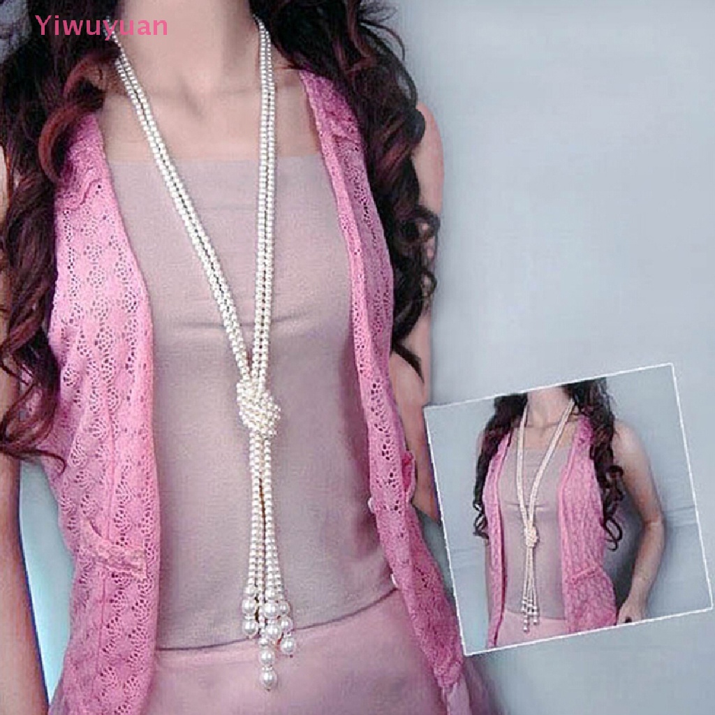 < Yiwuyuan > Vòng cổ Dài Mặt Ngọc Trai Thanh Lịch Quà Tặng Trang Sức Ch